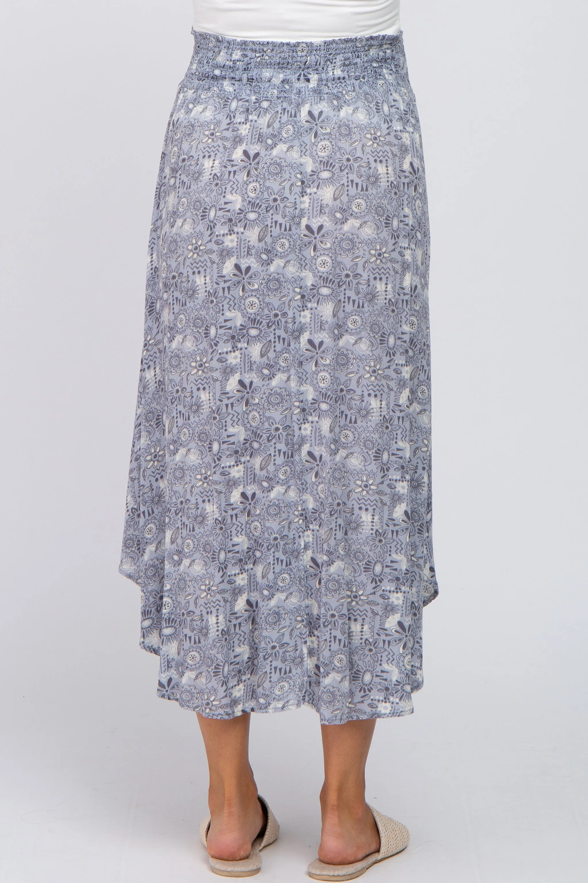 Blue Floral Round Hem Maternity Midi Skirt sold by Pinkblush product image thumbnail 4