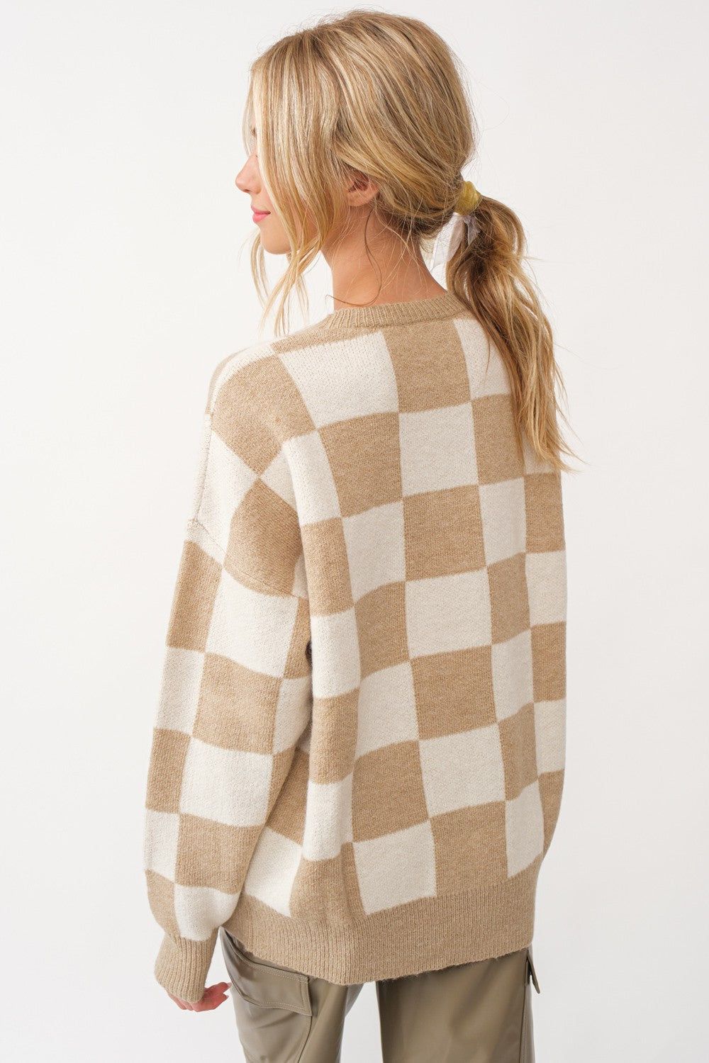Taupe Checkered Print Sweater sold by Pinkblush product image thumbnail 3