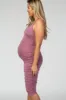 Mauve Solid Ruched Fitted Maternity Bodycon Midi Dress sold by Pinkblush