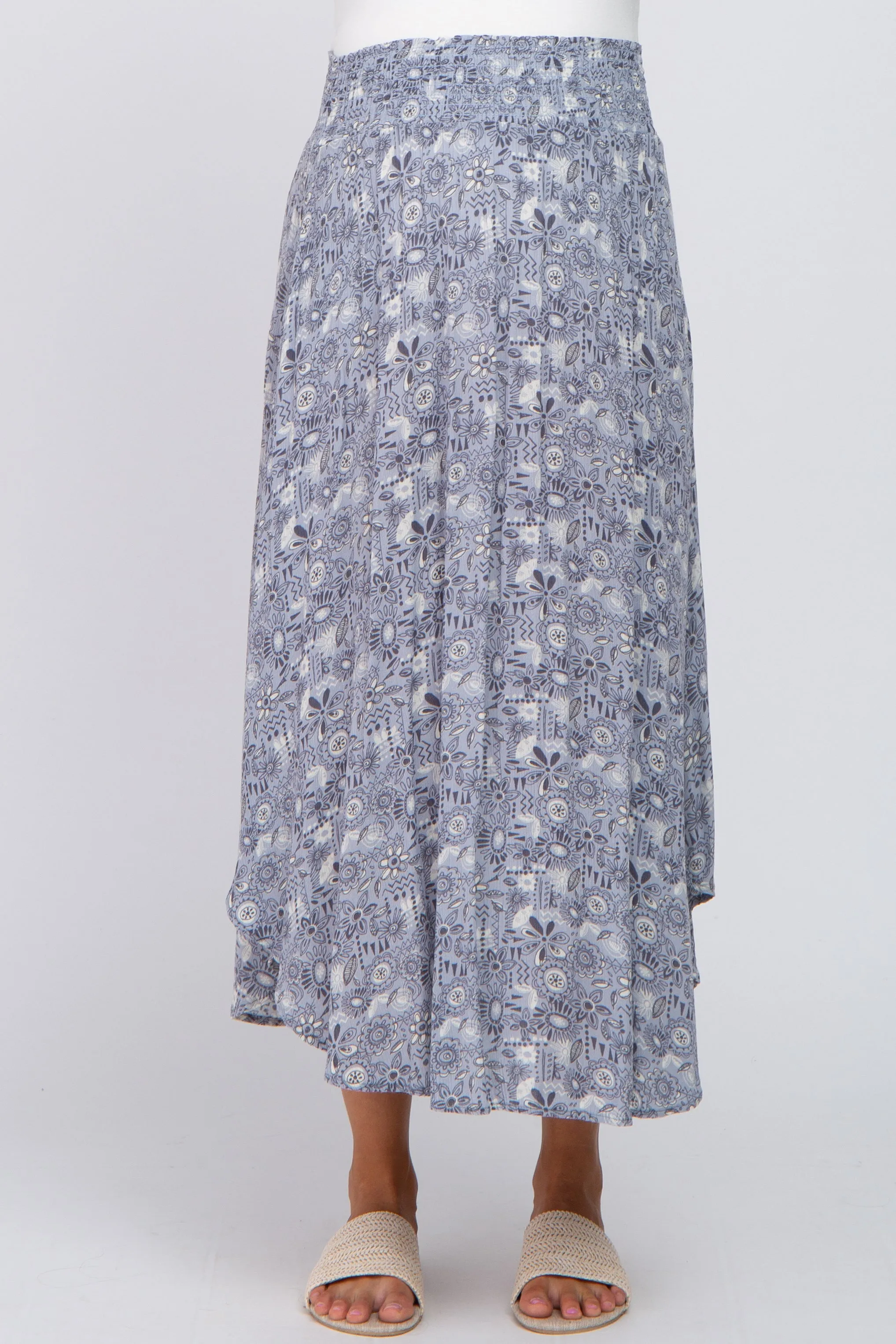 Blue Floral Round Hem Maternity Midi Skirt sold by Pinkblush product image thumbnail 2