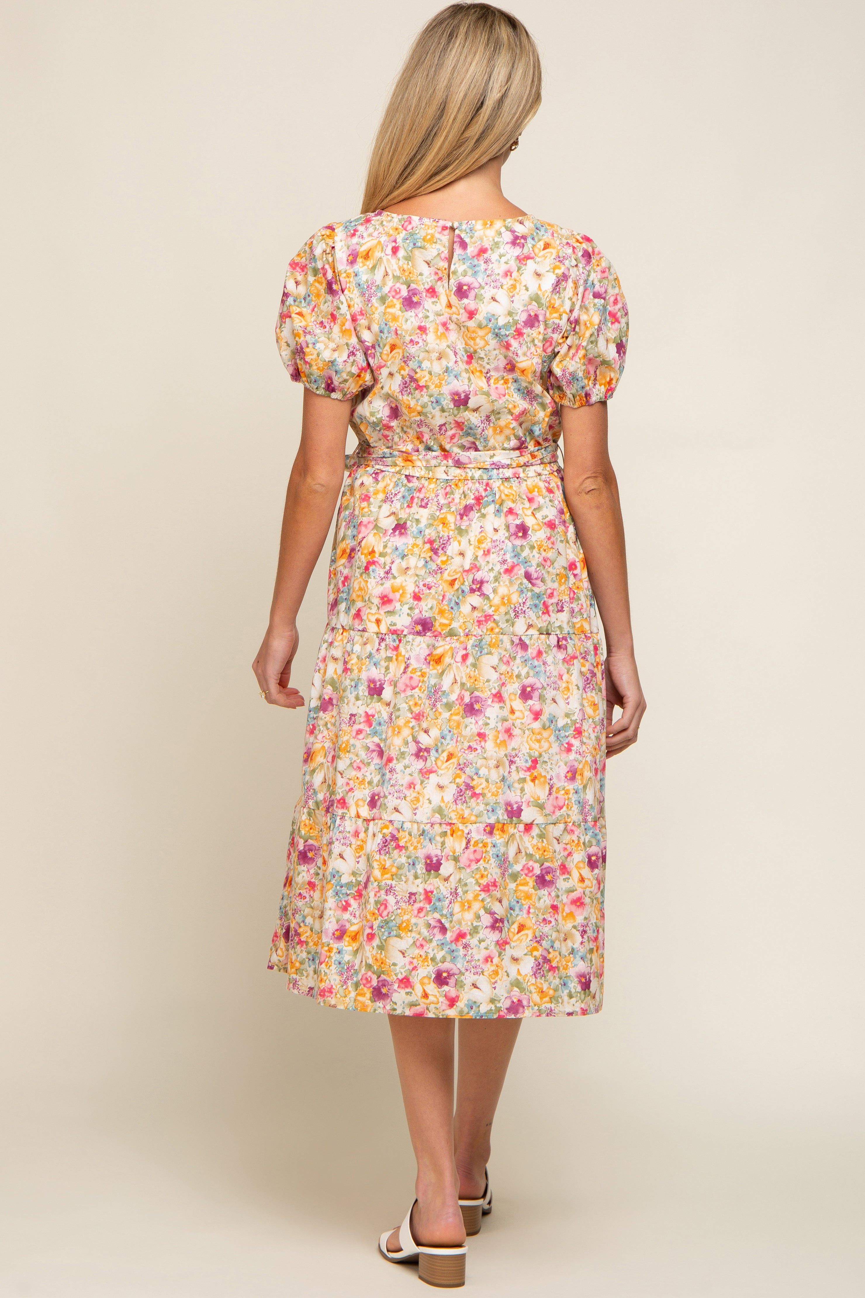 Lavender Floral Puff Sleeve Tiered Maternity Midi Dress sold by Pinkblush product image thumbnail 4