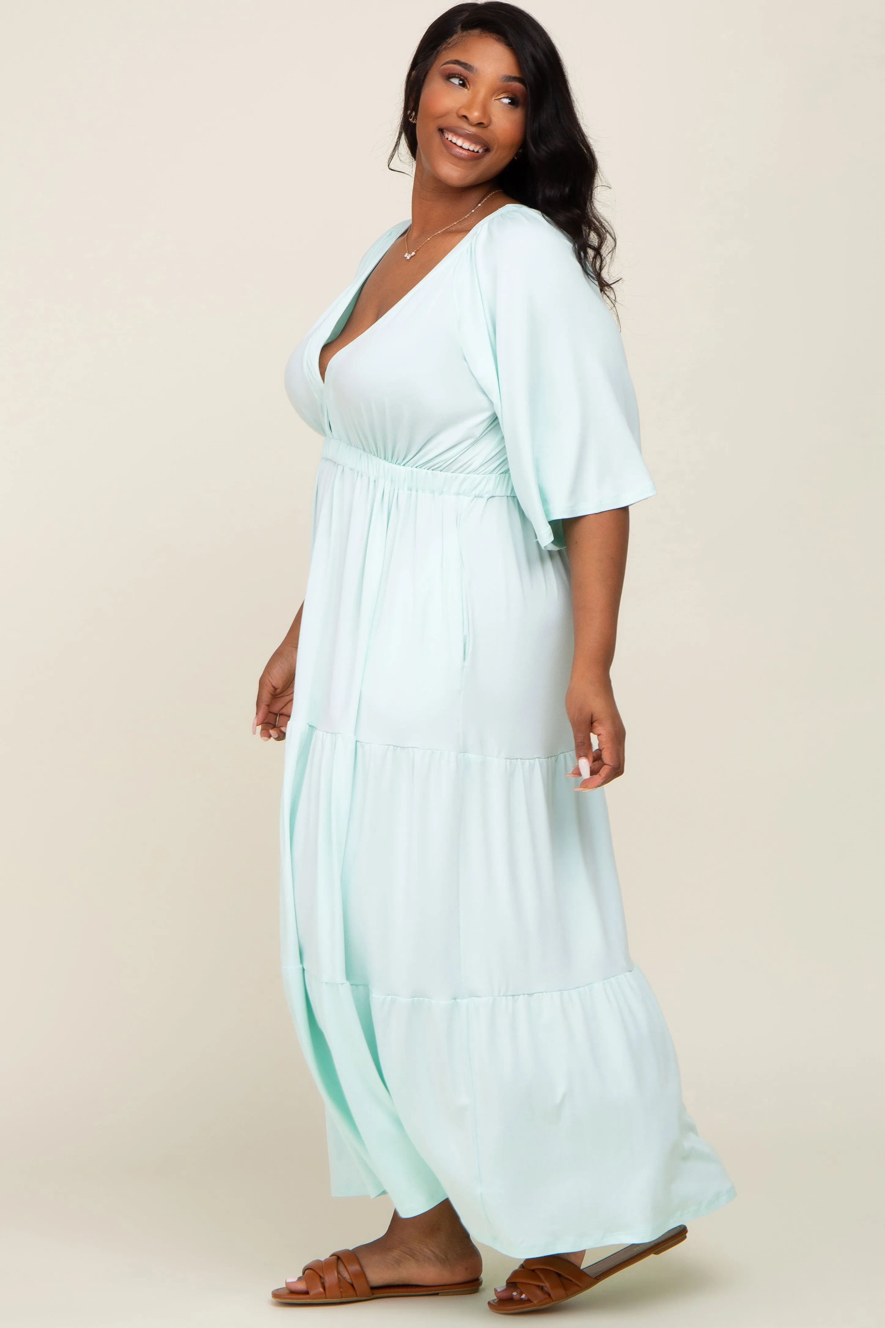 Mint Green Deep V-Neck Tiered Plus Maxi Dress sold by Pinkblush product image thumbnail 2