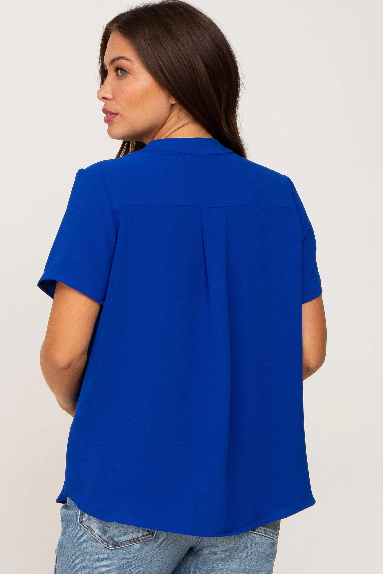 Blue Short Sleeve V-Neck Maternity Blouse sold by Pinkblush product image thumbnail 3