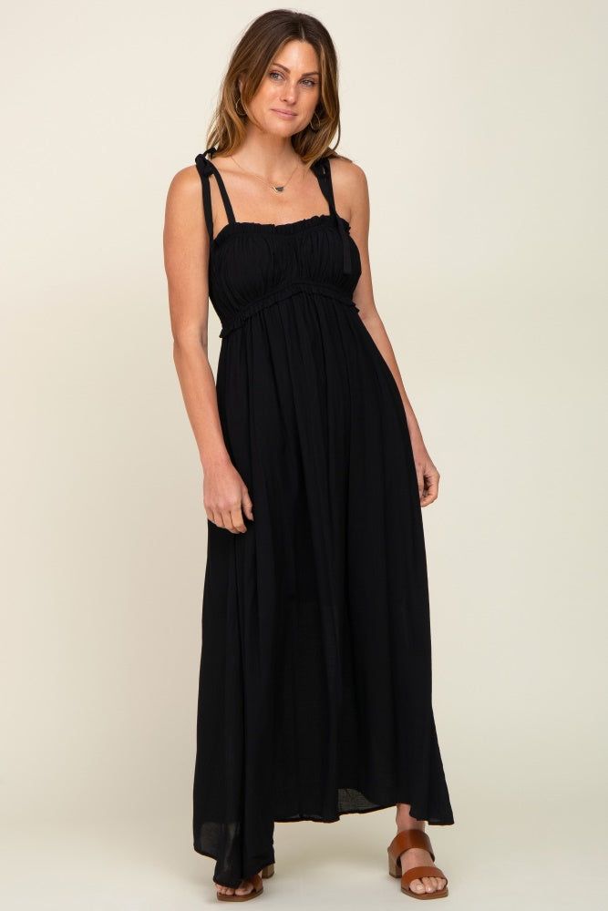 Black Sleeveless Ruffle Trim Maxi Dress sold by Pinkblush product image thumbnail 4