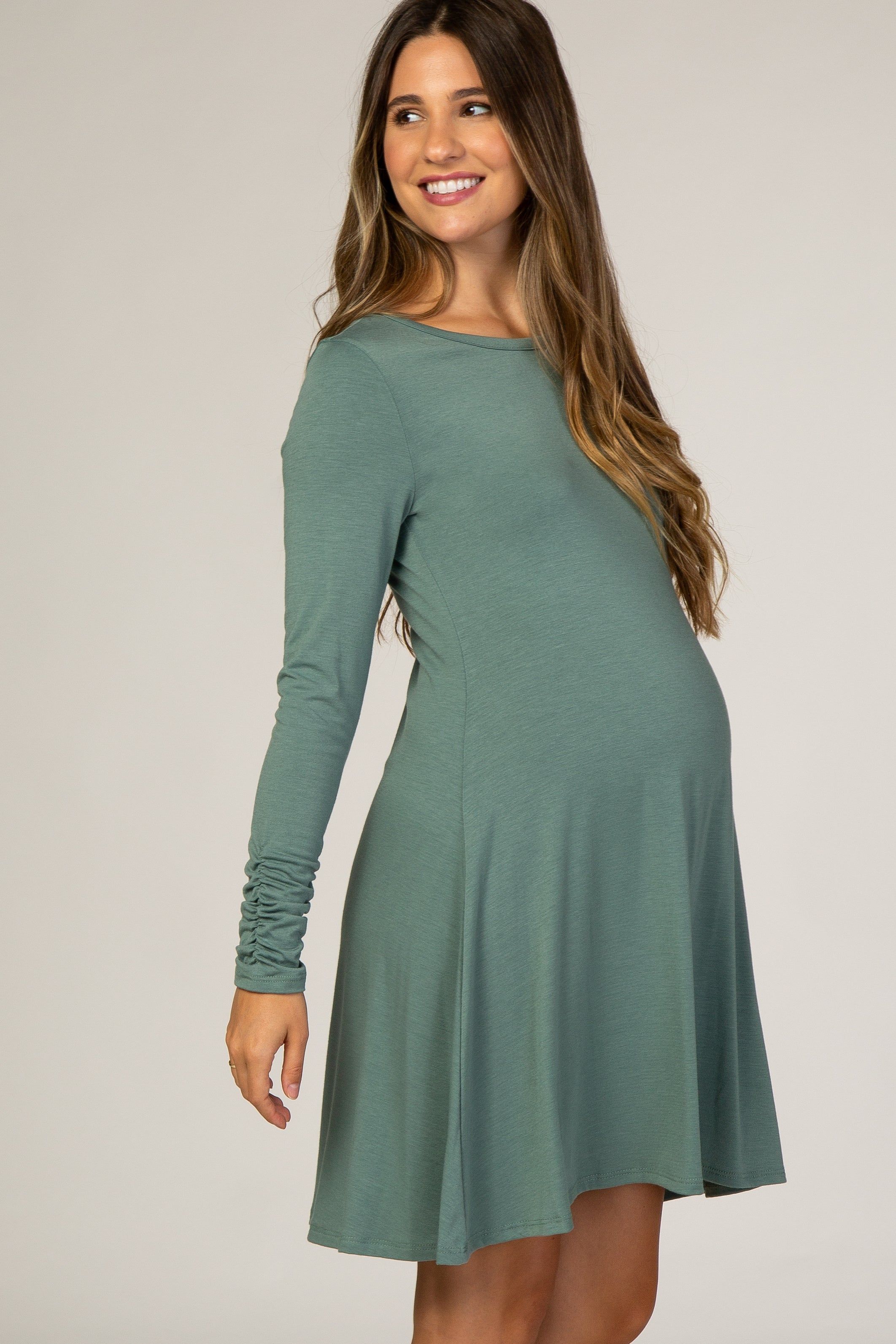 Sage Ruched Sleeve Maternity Swing Dress sold by Pinkblush product image thumbnail 3