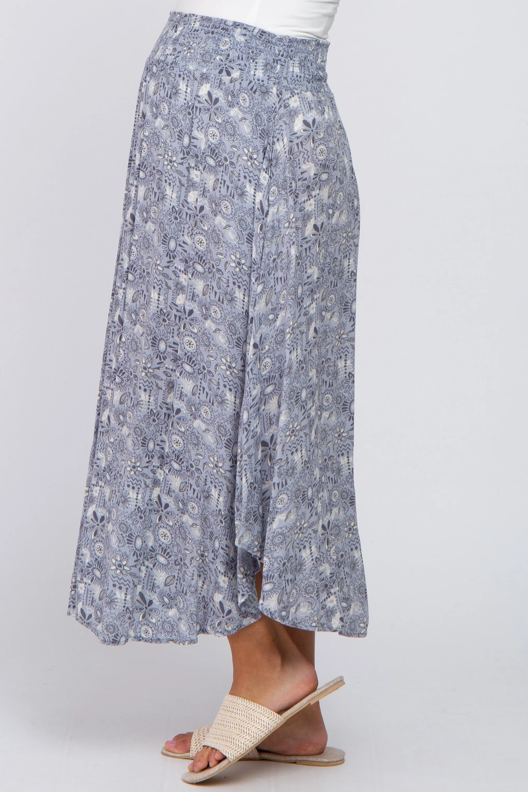 Blue Floral Round Hem Maternity Midi Skirt sold by Pinkblush product image thumbnail 3