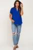 Blue Short Sleeve V-Neck Maternity Blouse sold by Pinkblush