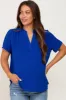 Blue Short Sleeve V-Neck Maternity Blouse sold by Pinkblush