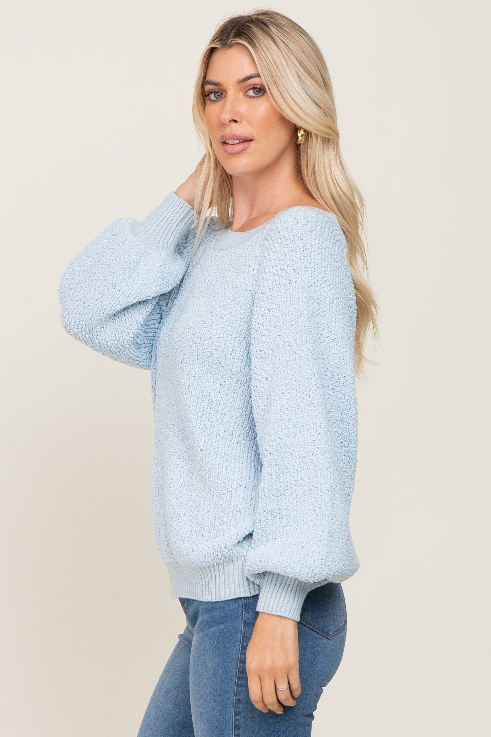 Light Blue Popcorn Knit Raglan Sweater sold by Pinkblush product image thumbnail 2