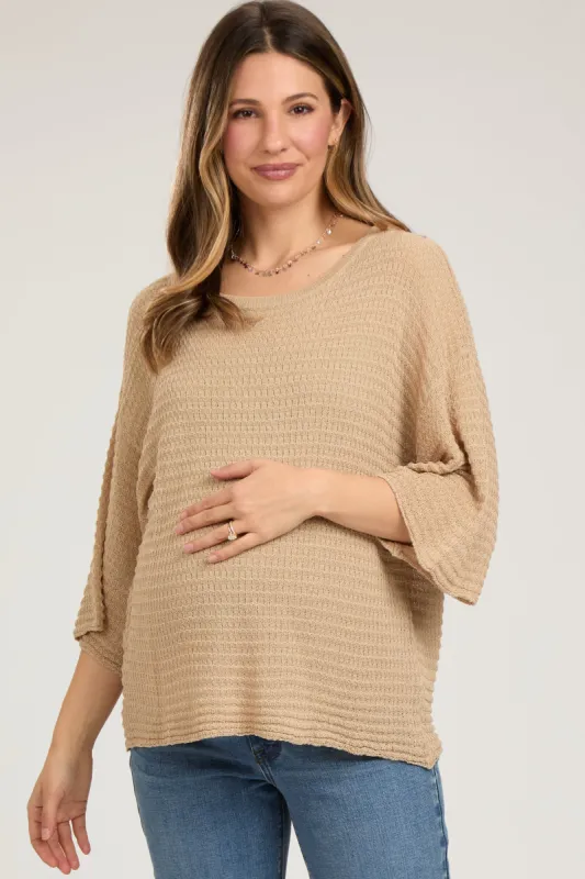 Beige Knit Maternity Short Sleeve Top sold by Pinkblush