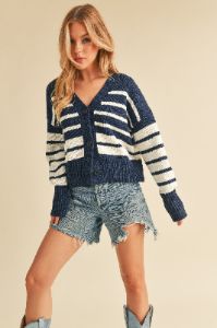 Navy White Knitted Cardi sold by Pinkblush