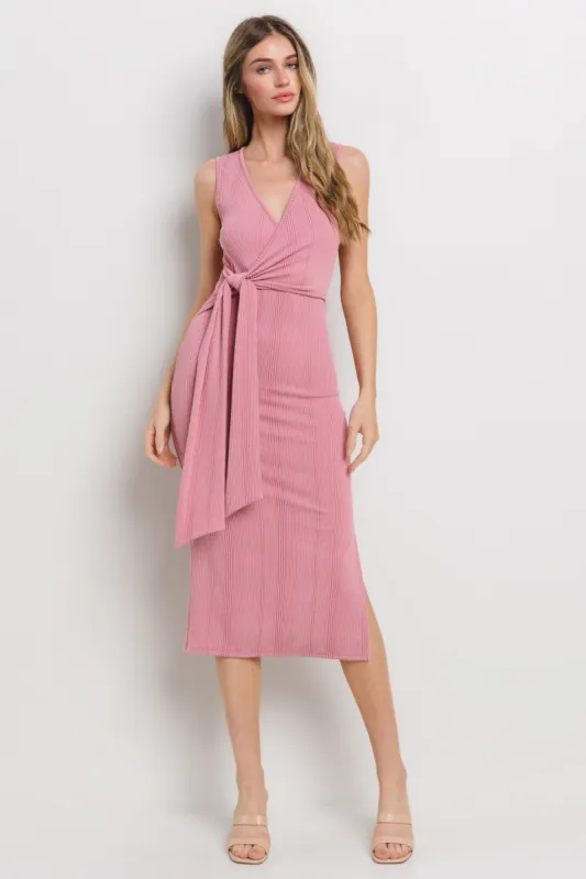 Mauve Ribbed Wrap Midi Dress sold by Pinkblush