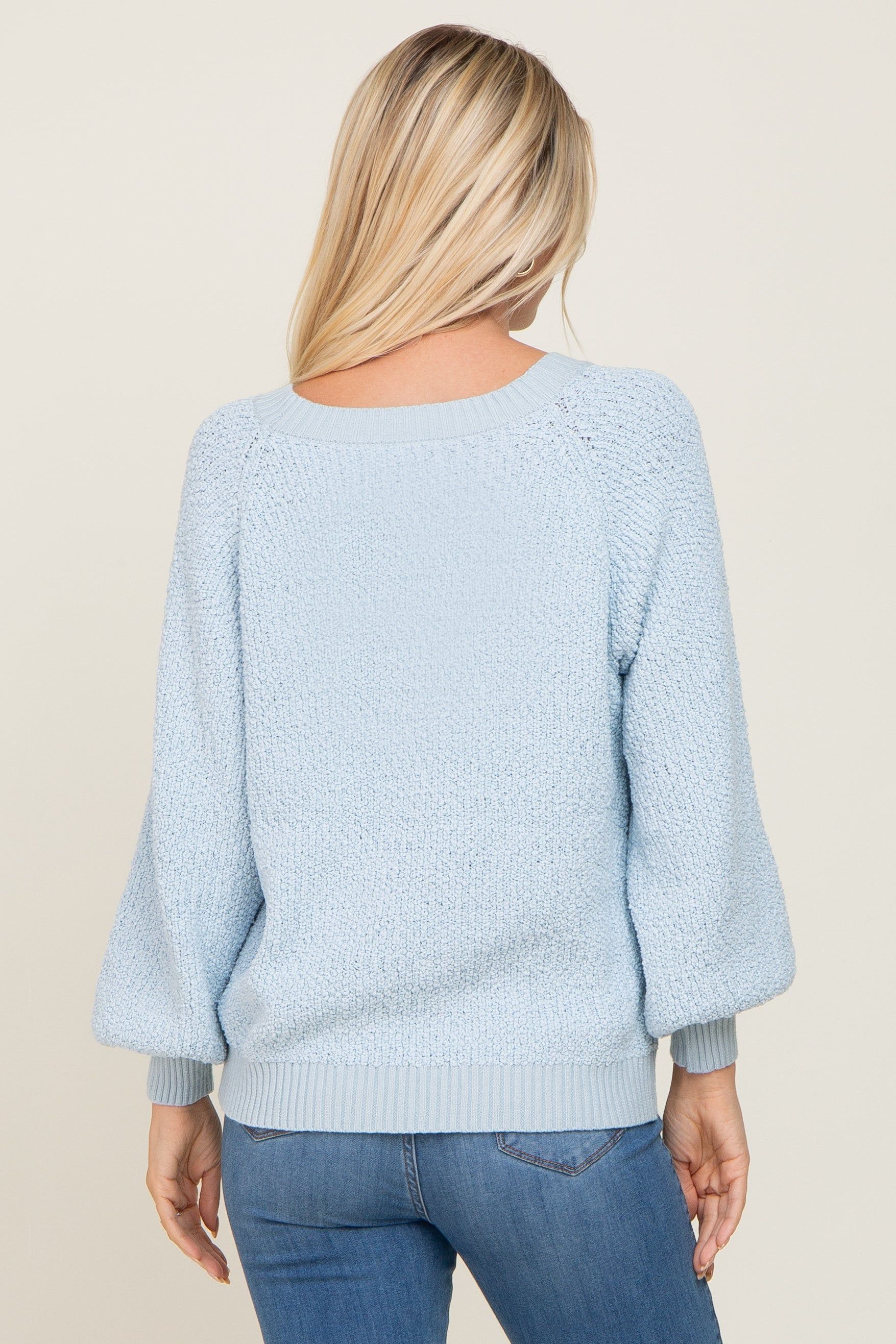 Light Blue Popcorn Knit Raglan Sweater sold by Pinkblush product image thumbnail 3