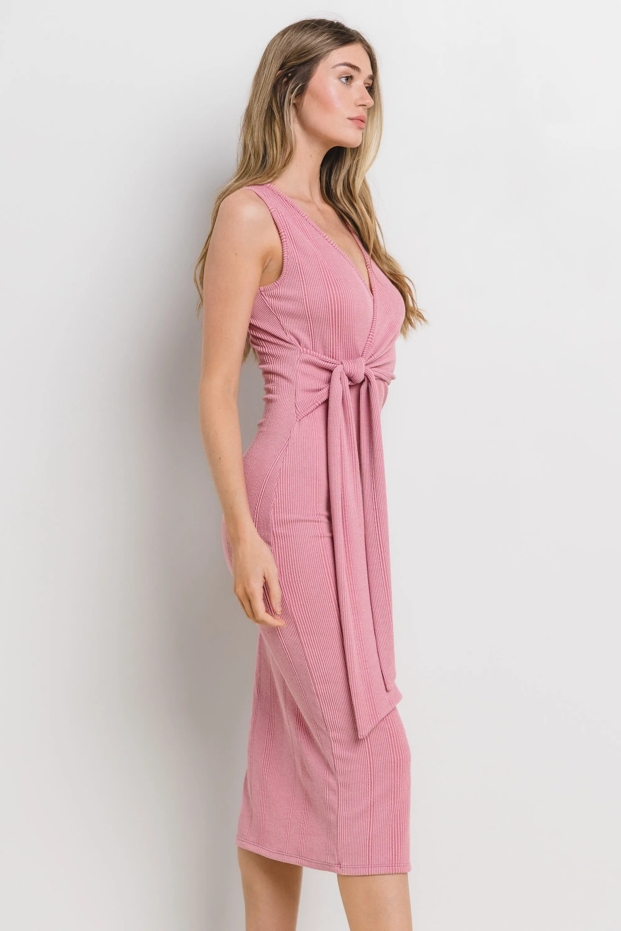 Mauve Ribbed Wrap Midi Dress sold by Pinkblush product image thumbnail 2