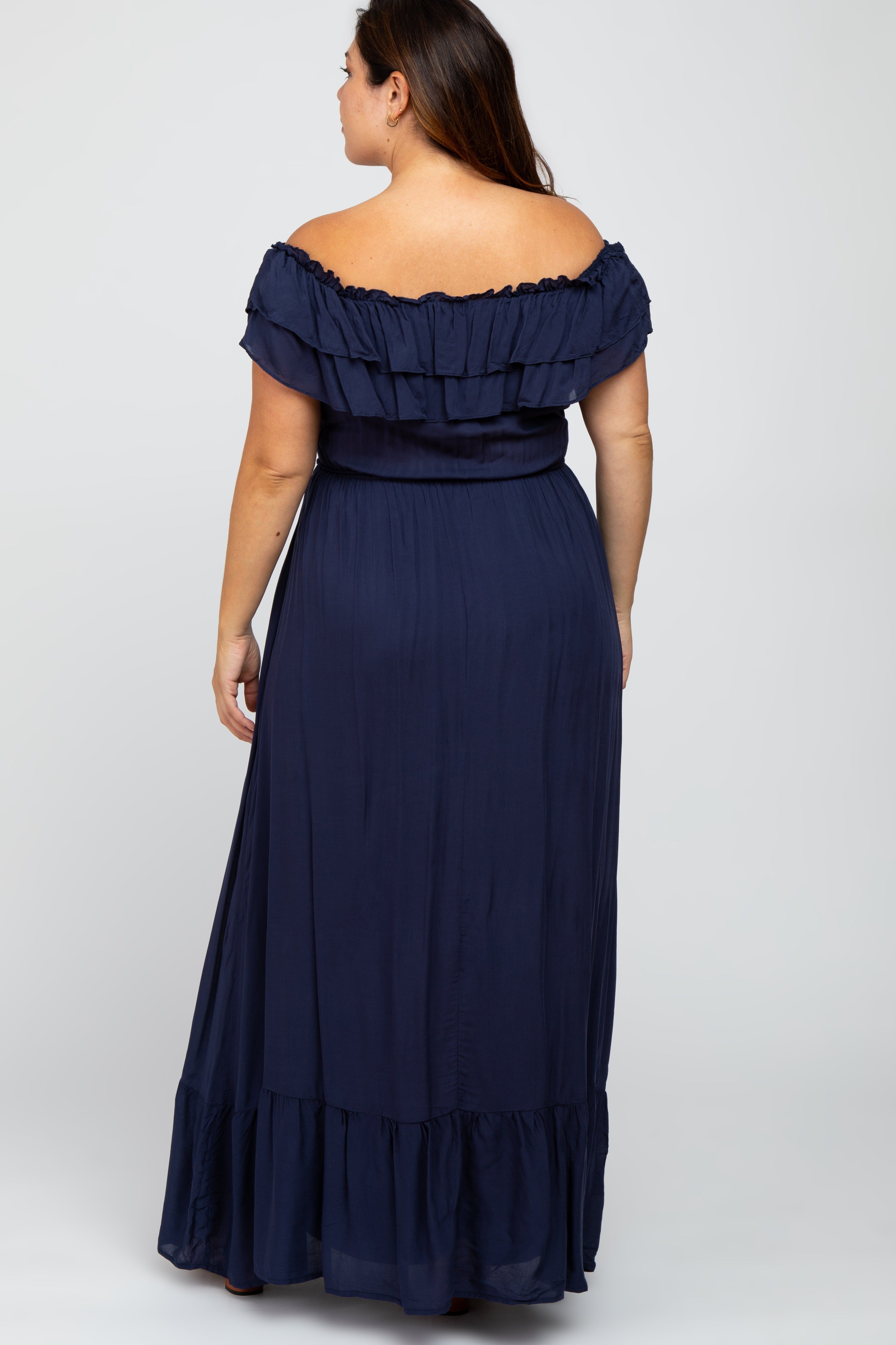 Navy Off Shoulder Tassel Tie Plus Maxi Dress sold by Pinkblush product image thumbnail 3