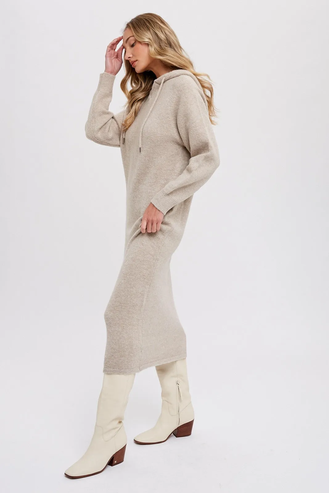 Beige Hooded Sweater Midi Dress sold by Pinkblush product image thumbnail 2