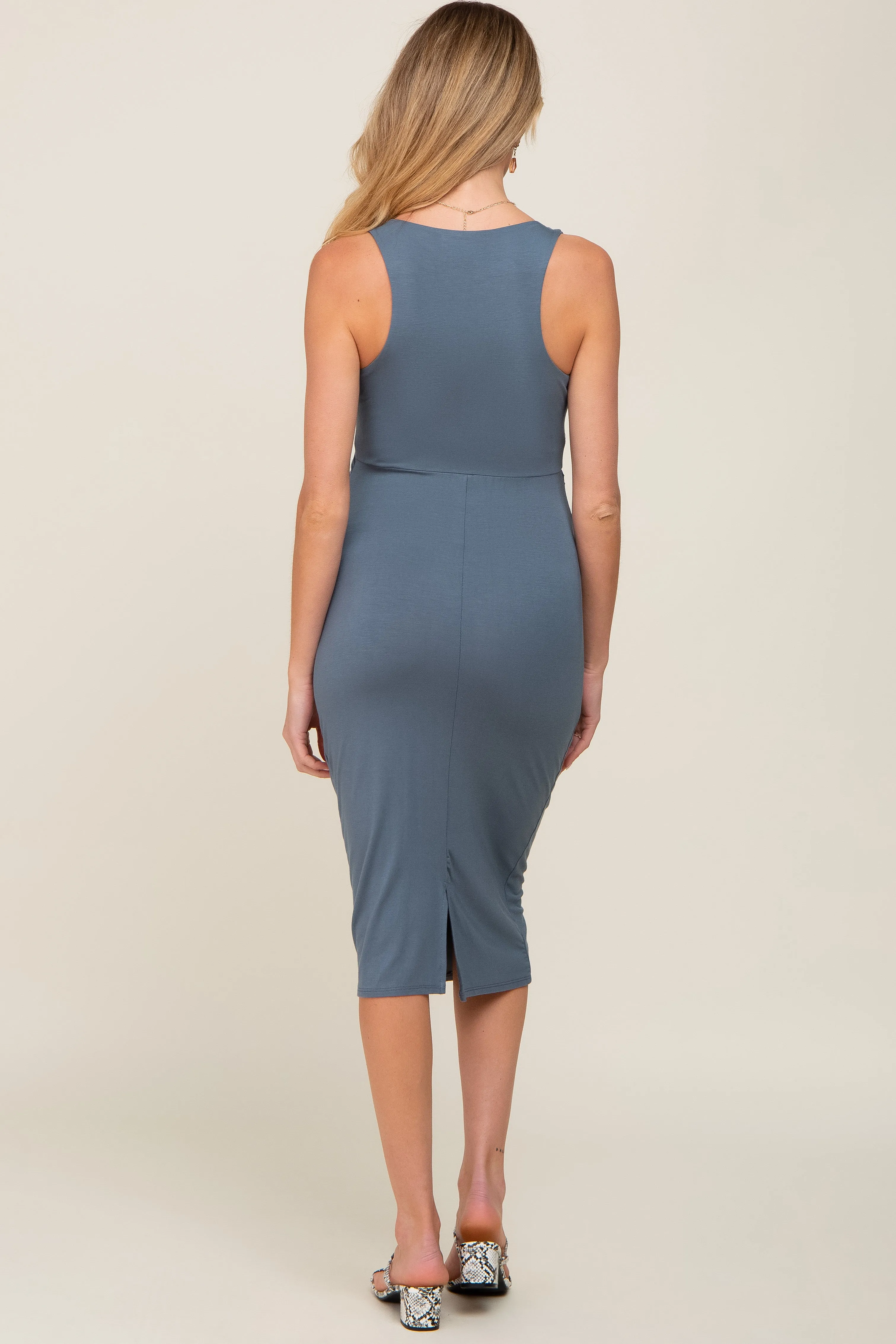 Blue Sleeveless Fitted Ruched Maternity Dress sold by Pinkblush product image thumbnail 4
