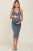 Blue Sleeveless Fitted Ruched Maternity Dress sold by Pinkblush