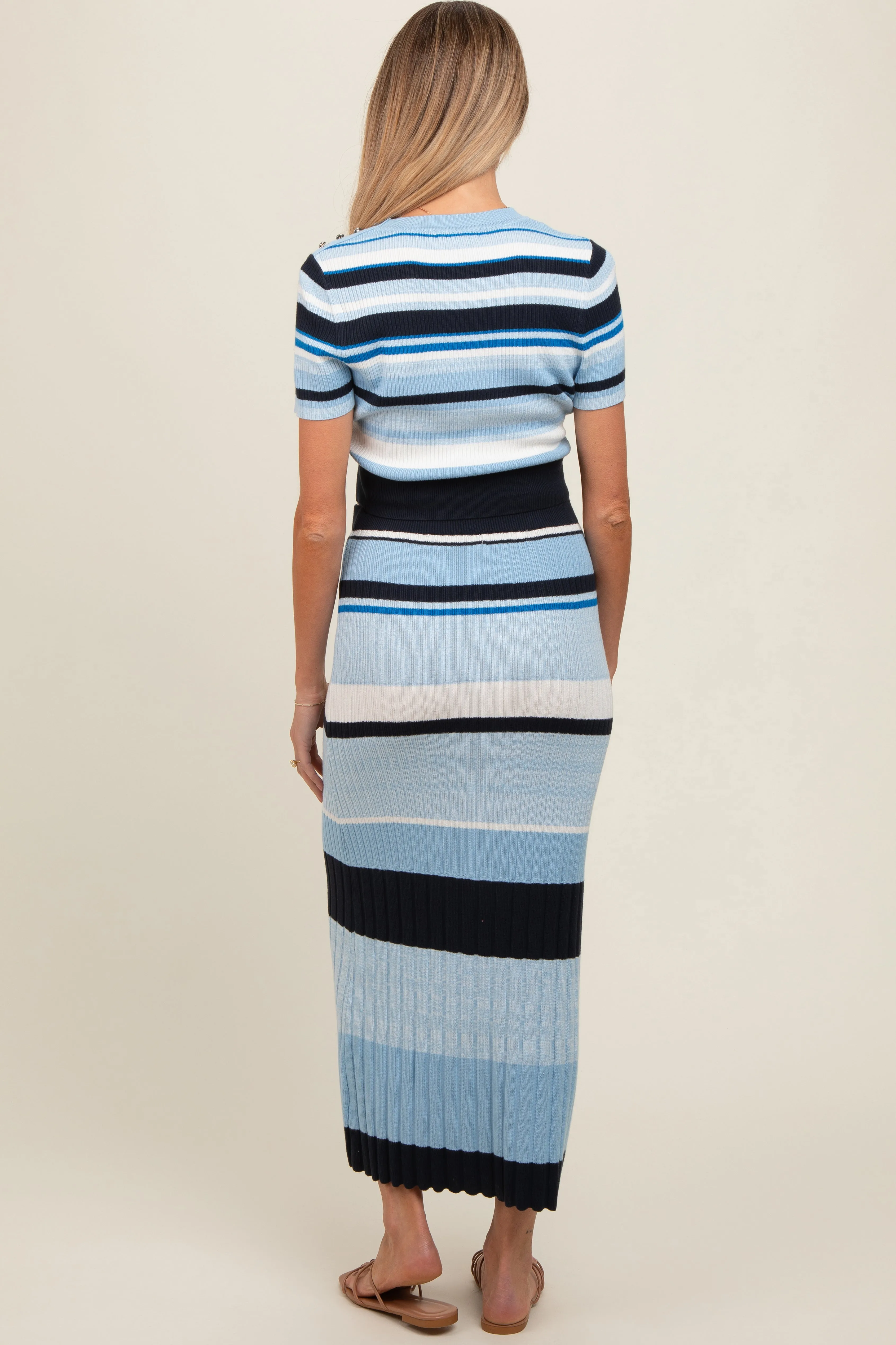 Blue Ribbed Striped Maternity Skirt Set sold by Pinkblush product image thumbnail 2
