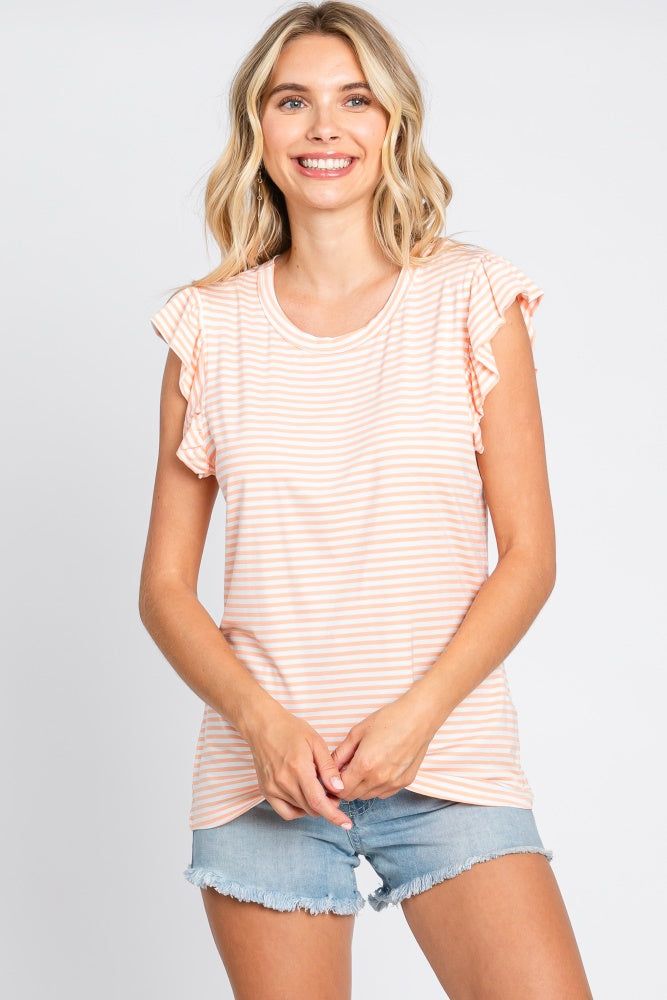 Coral Striped Flutter Sleeve Top sold by Pinkblush