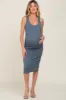 Blue Sleeveless Fitted Ruched Maternity Dress sold by Pinkblush