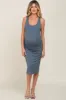 Blue Sleeveless Fitted Ruched Maternity Dress sold by Pinkblush