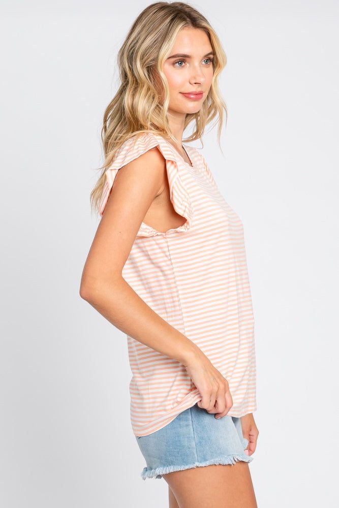 Coral Striped Flutter Sleeve Top sold by Pinkblush product image thumbnail 2