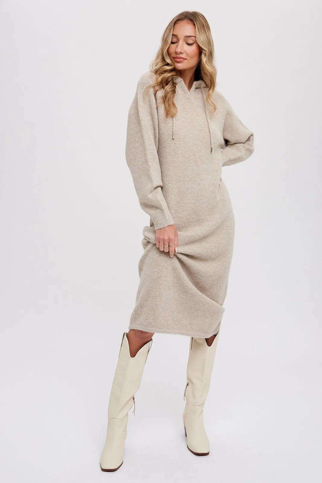 Beige Hooded Sweater Midi Dress sold by Pinkblush