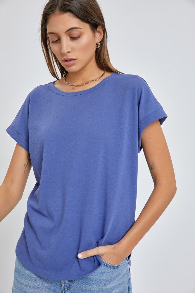 Blue Short Dolman Sleeve Top sold by Pinkblush