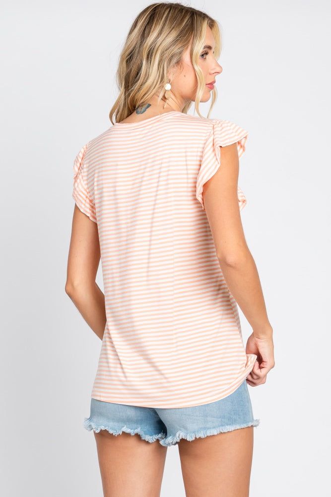 Coral Striped Flutter Sleeve Top sold by Pinkblush product image thumbnail 3