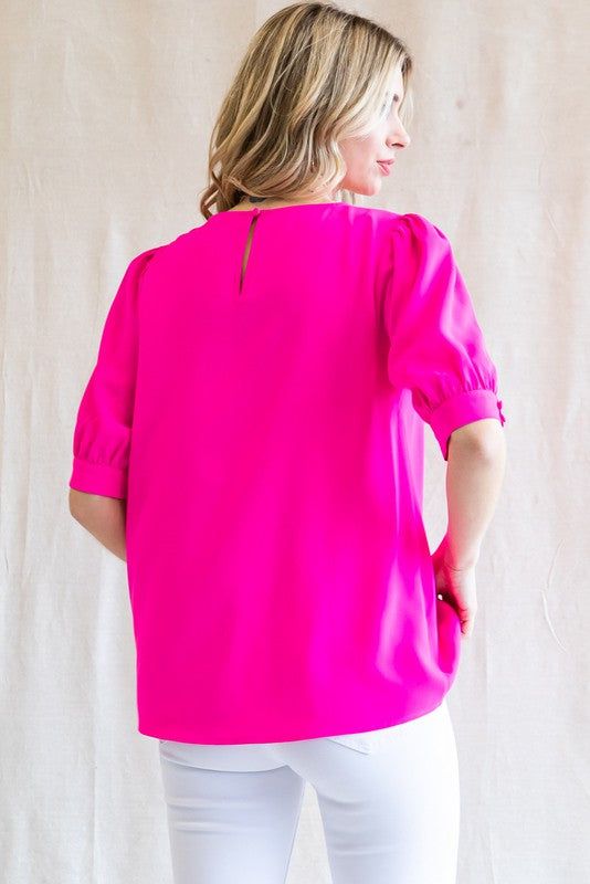 Fuchsia Puff Sleeve Blouse sold by Pinkblush product image thumbnail 2