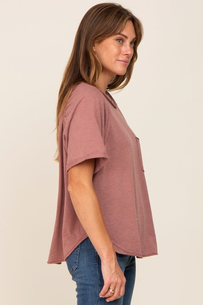 Rust Front Pocket Raw Edge Trim Short Sleeve Top sold by Pinkblush product image thumbnail 2
