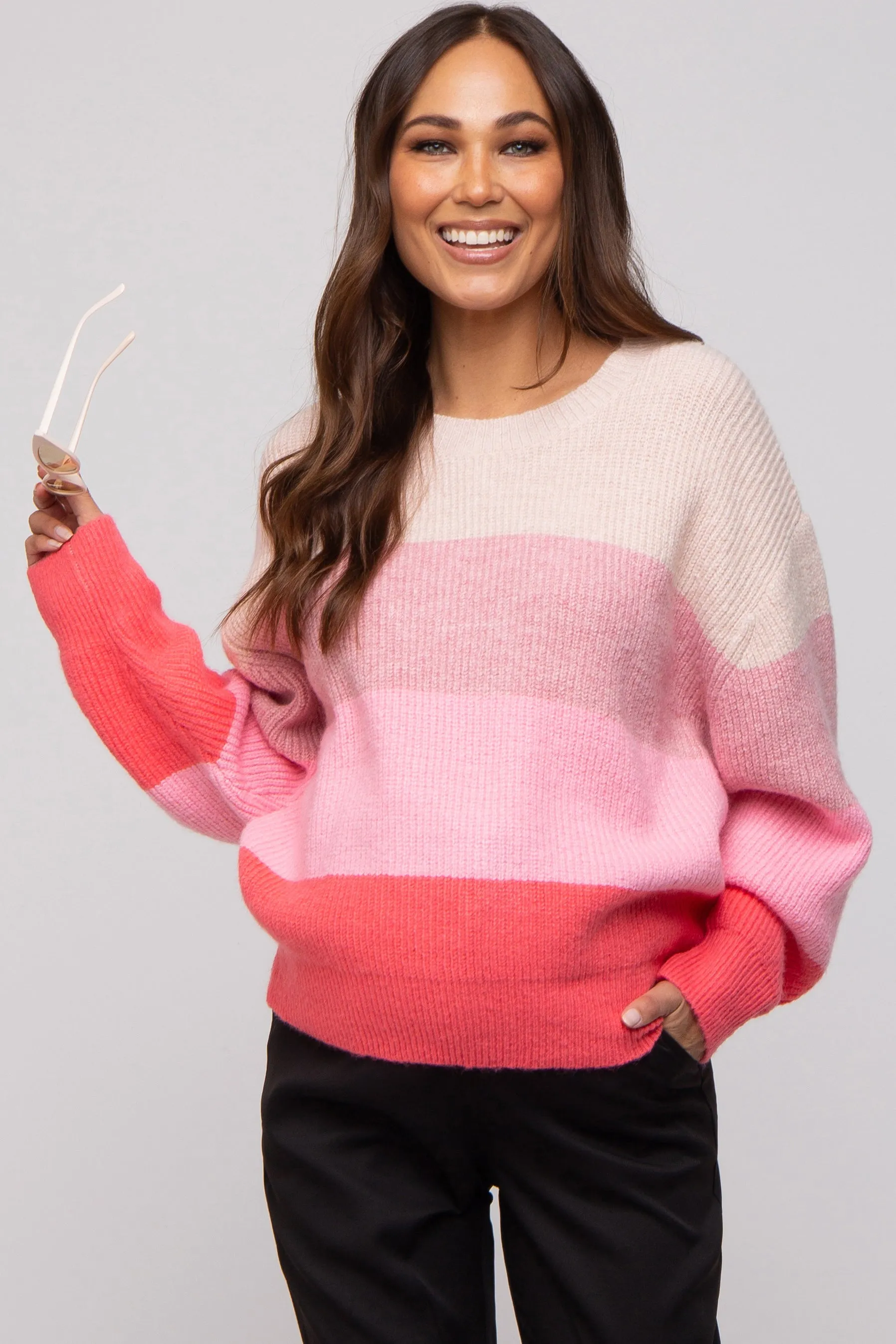 Pink Striped Knit Maternity Sweater sold by Pinkblush product image thumbnail 2
