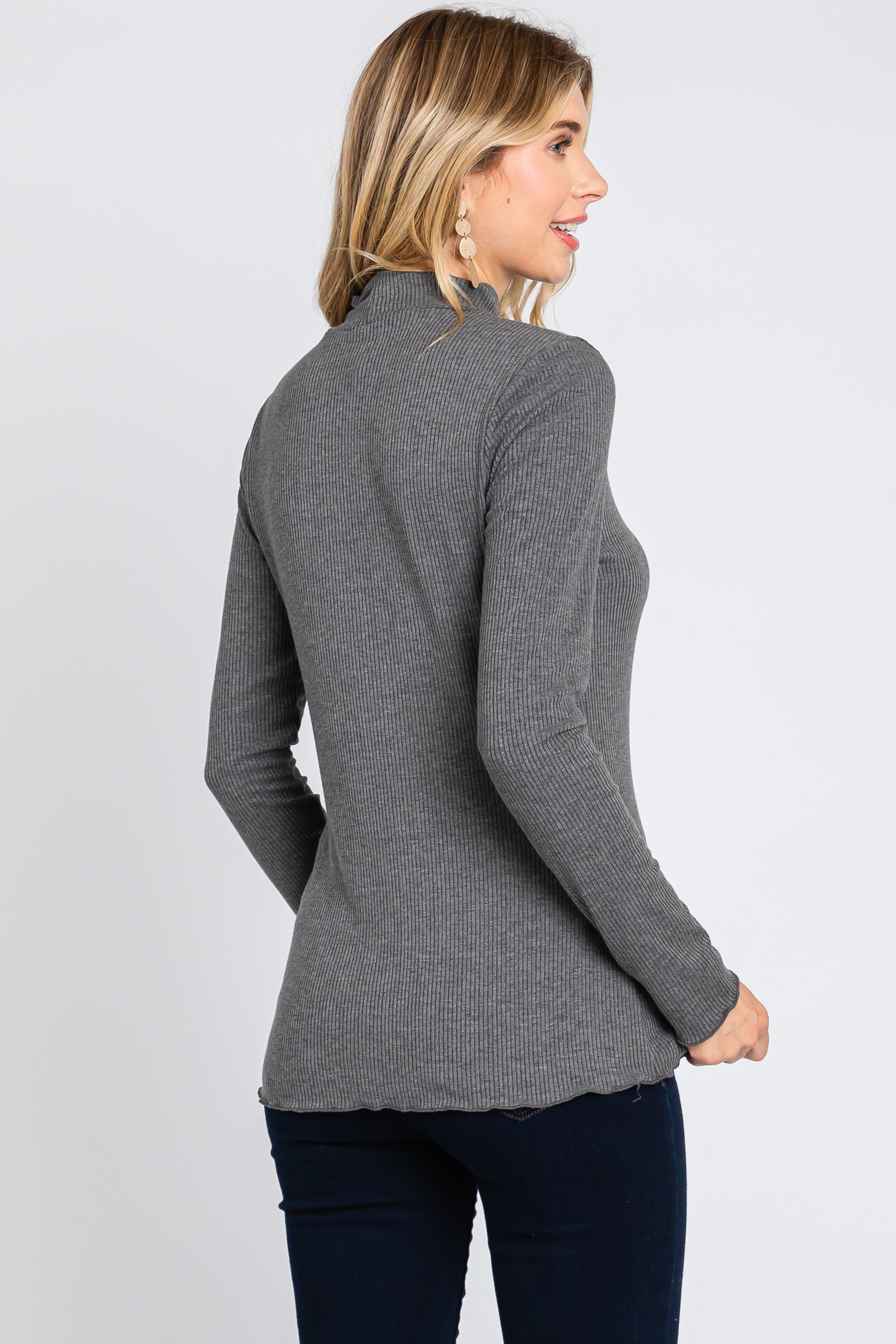 Charcoal Ribbed Long Sleeve Turtle Neck Top sold by Pinkblush product image thumbnail 3