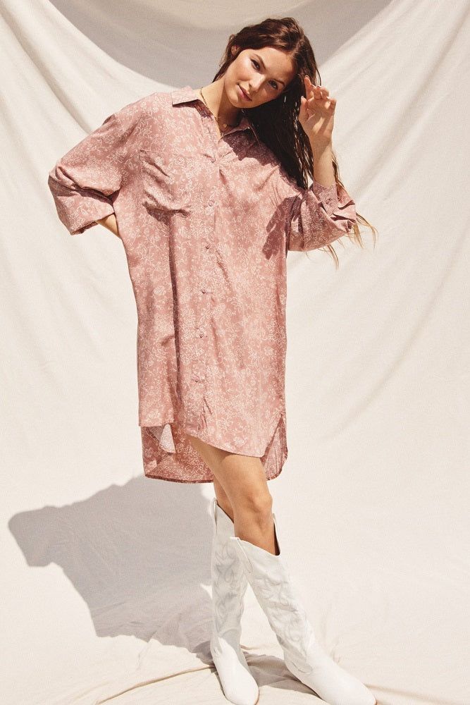 Mauve Floral Button Up Long Sleeve Dress sold by Pinkblush product image thumbnail 4