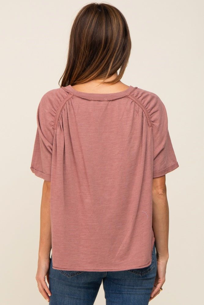 Rust Front Pocket Raw Edge Trim Short Sleeve Top sold by Pinkblush product image thumbnail 3
