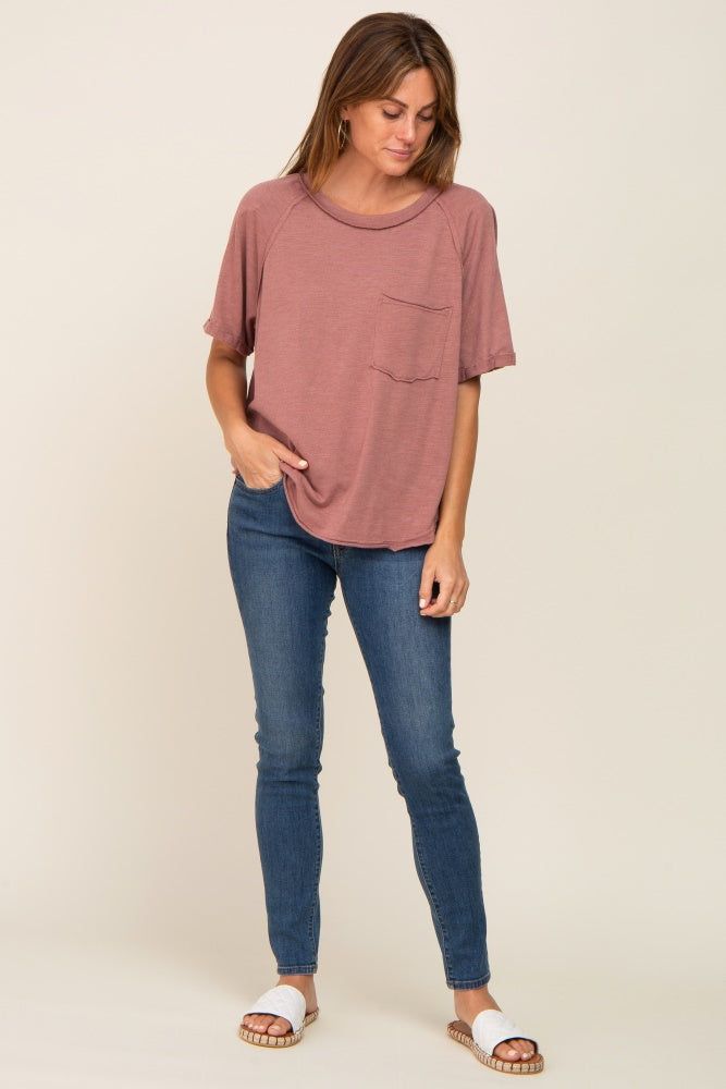 Rust Front Pocket Raw Edge Trim Short Sleeve Top sold by Pinkblush product image thumbnail 4