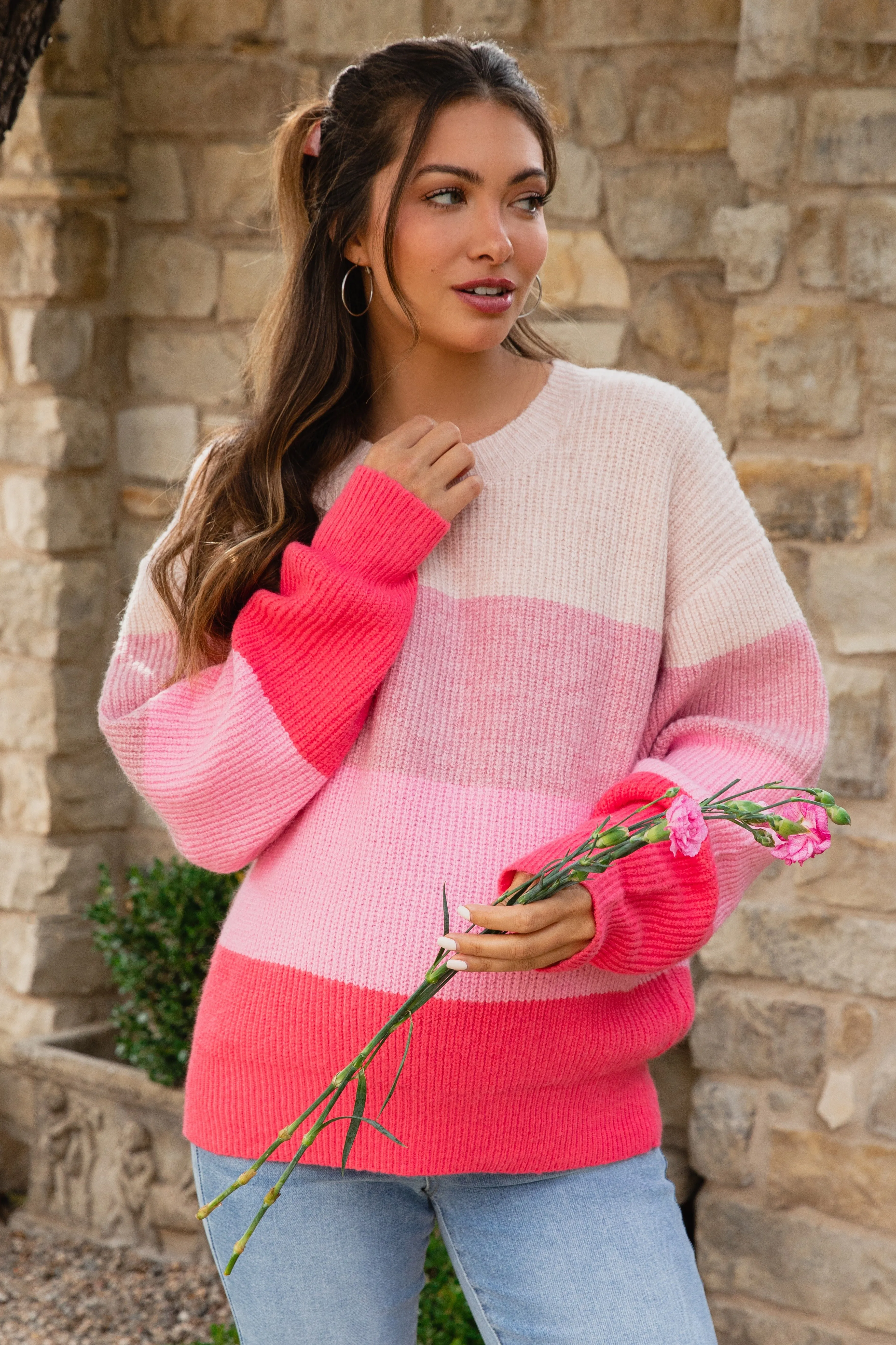 Pink Striped Knit Maternity Sweater sold by Pinkblush product image thumbnail 4