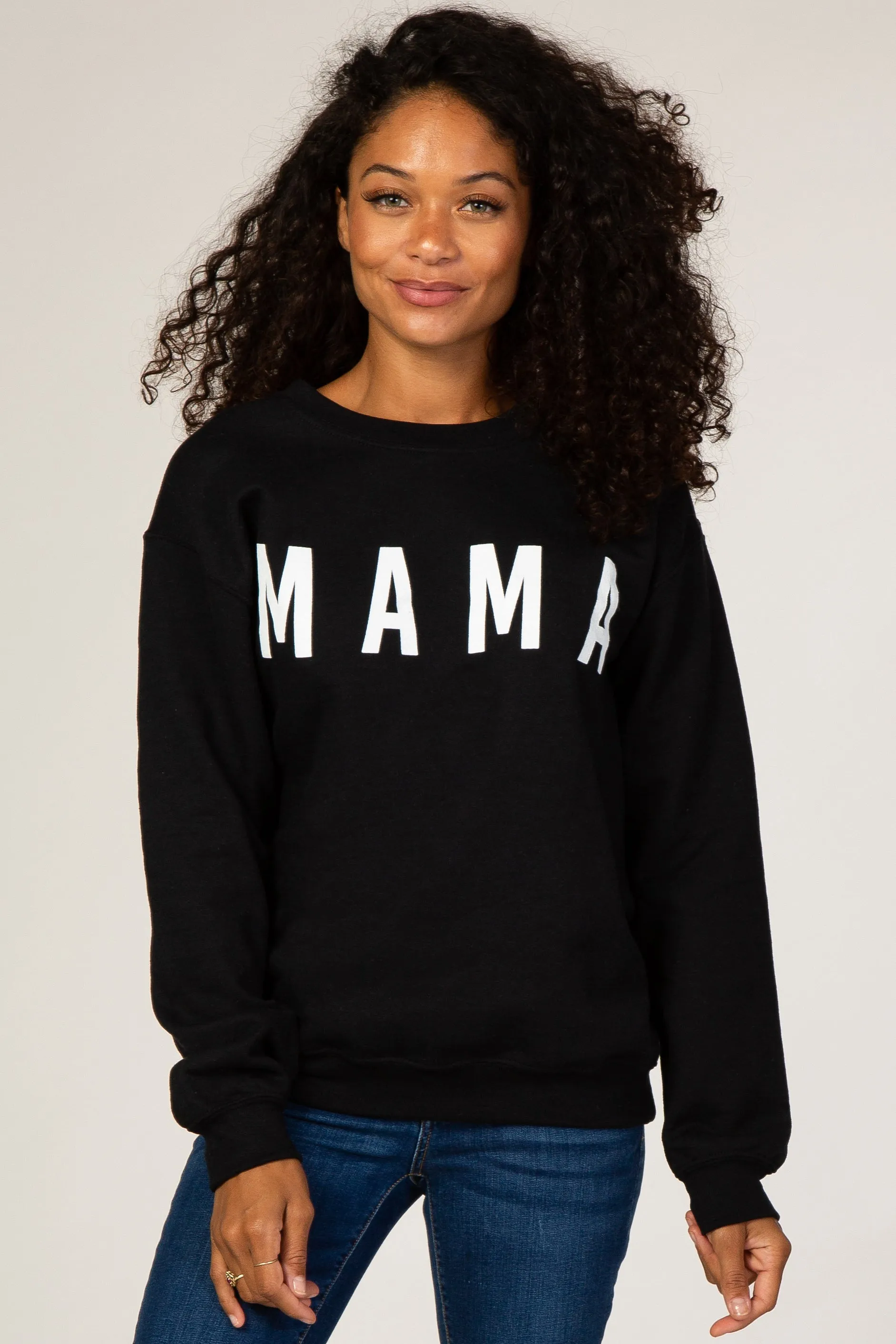 Black Screen Print Mama Pullover Sweatshirt sold by Pinkblush