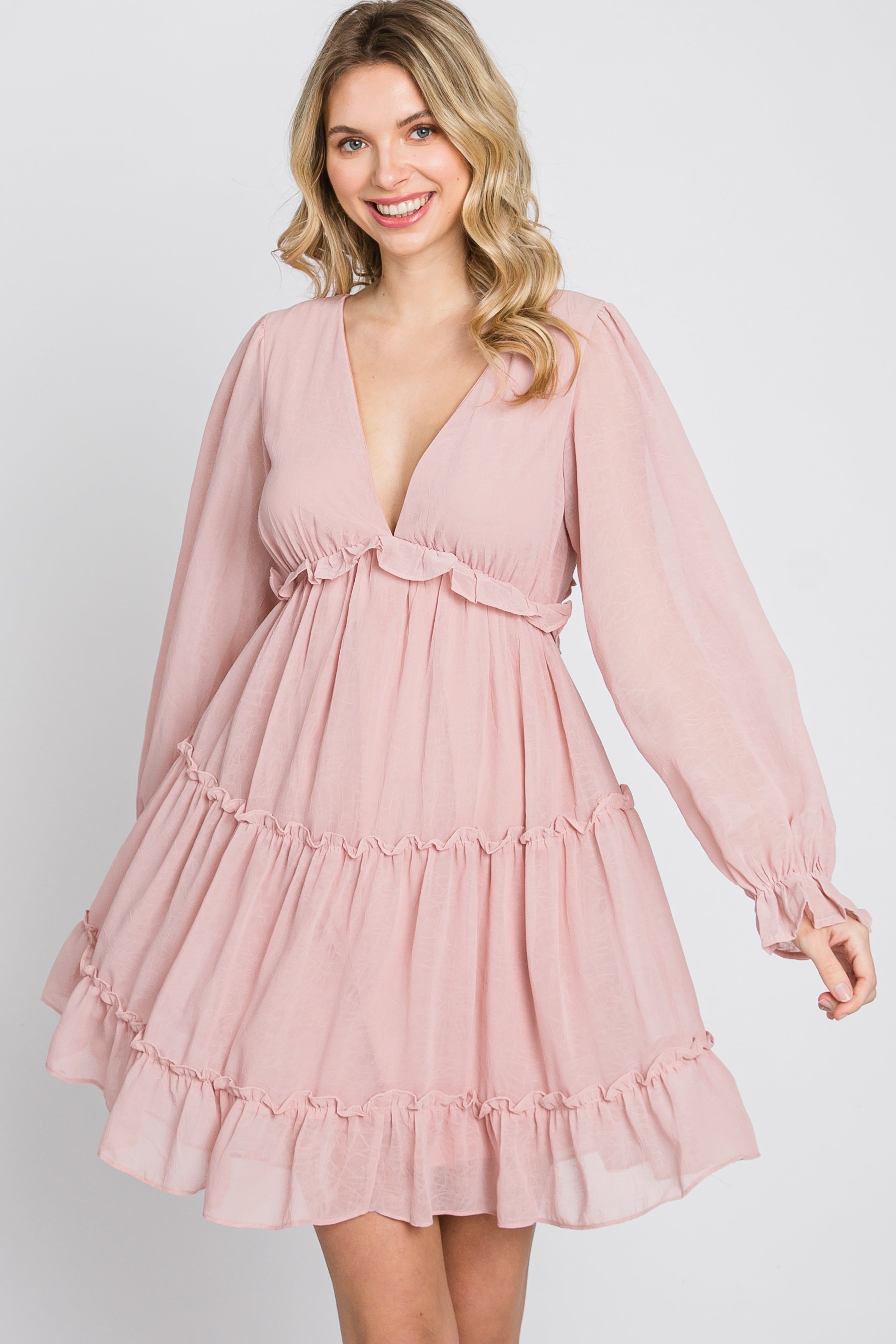 Pink Chiffon Ruffle Tiered Open Back Dress sold by Pinkblush product image thumbnail 3