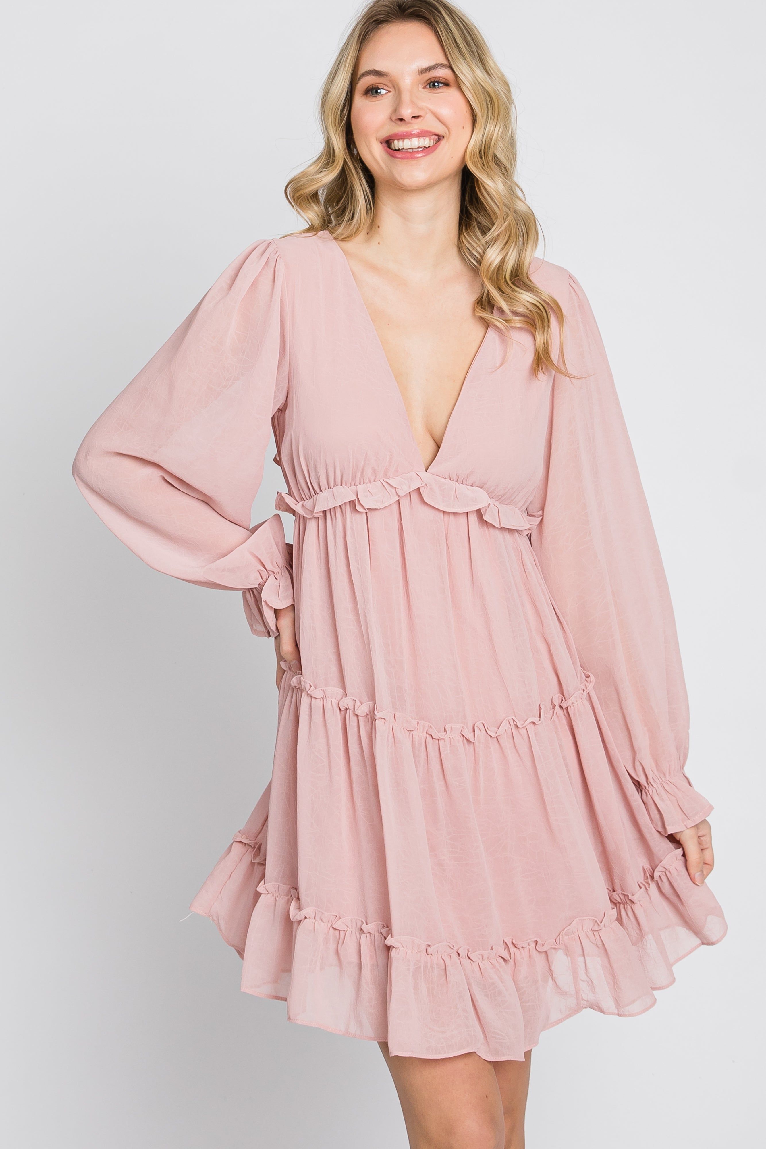 Pink Chiffon Ruffle Tiered Open Back Dress sold by Pinkblush product image thumbnail 4