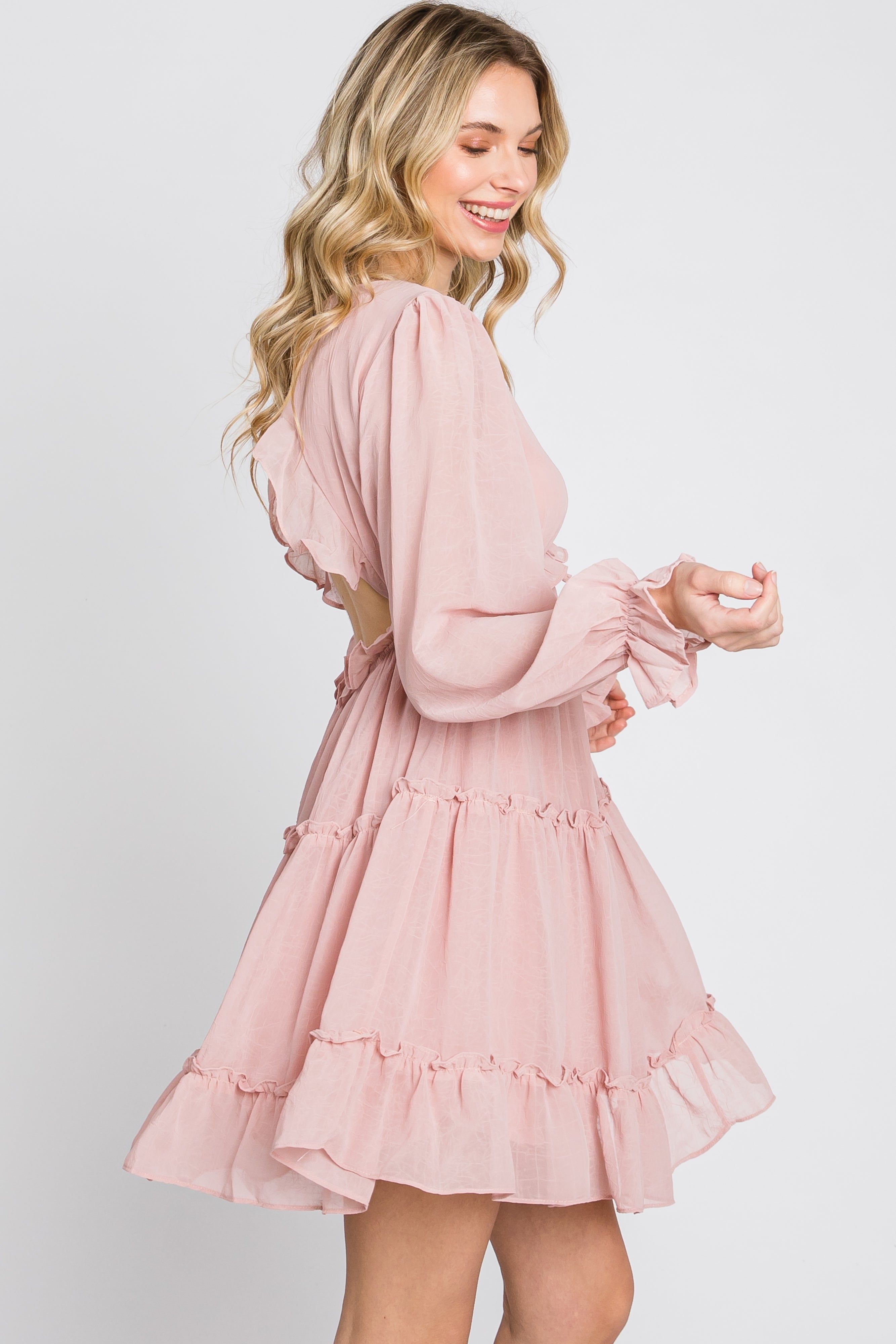 Pink Chiffon Ruffle Tiered Open Back Dress sold by Pinkblush product image thumbnail 5