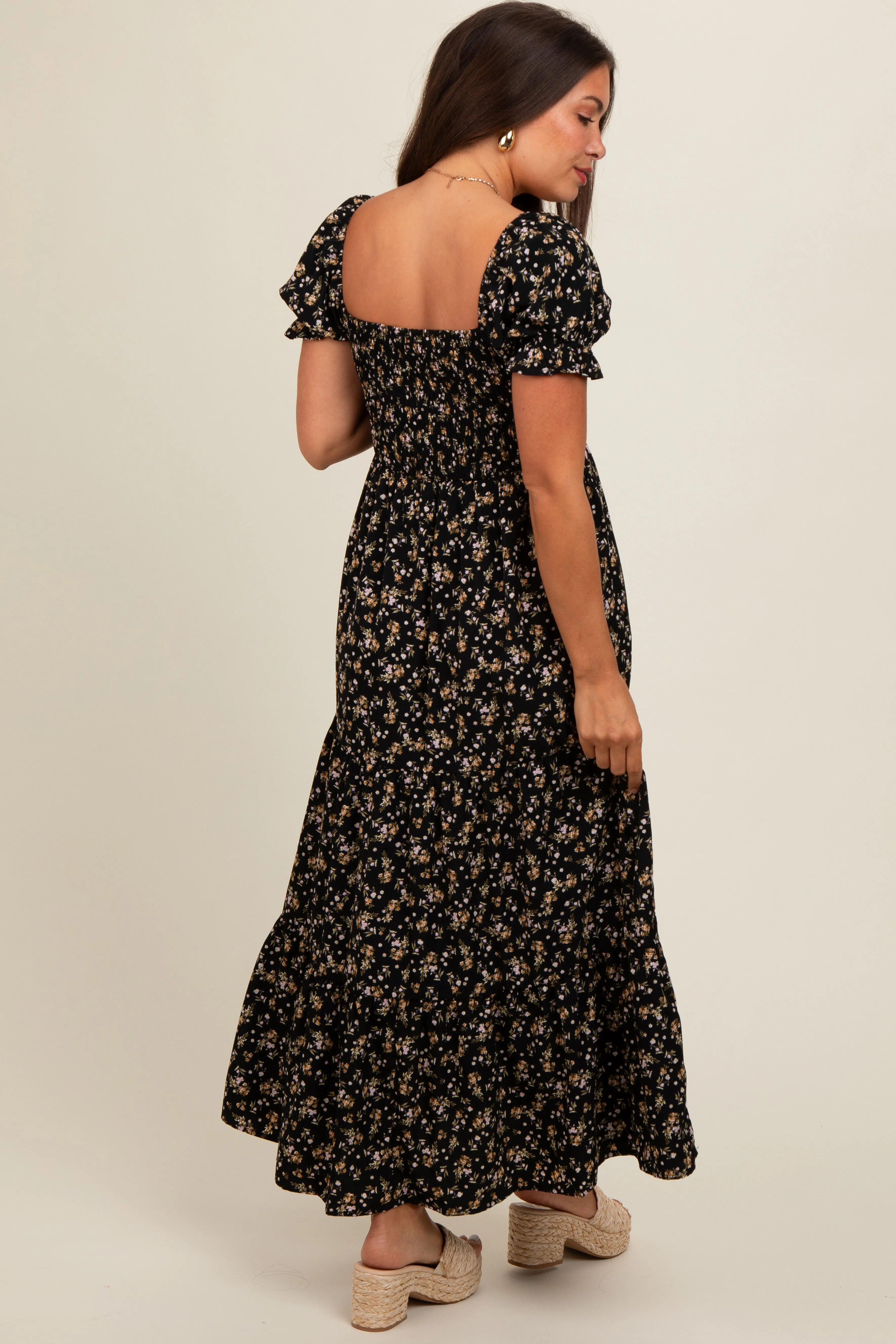 Black Floral Midi Maternity Dress sold by Pinkblush product image thumbnail 3