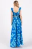 Blue Floral Ruffle V-Neck Back Cutout Maternity Maxi Dress sold by Pinkblush