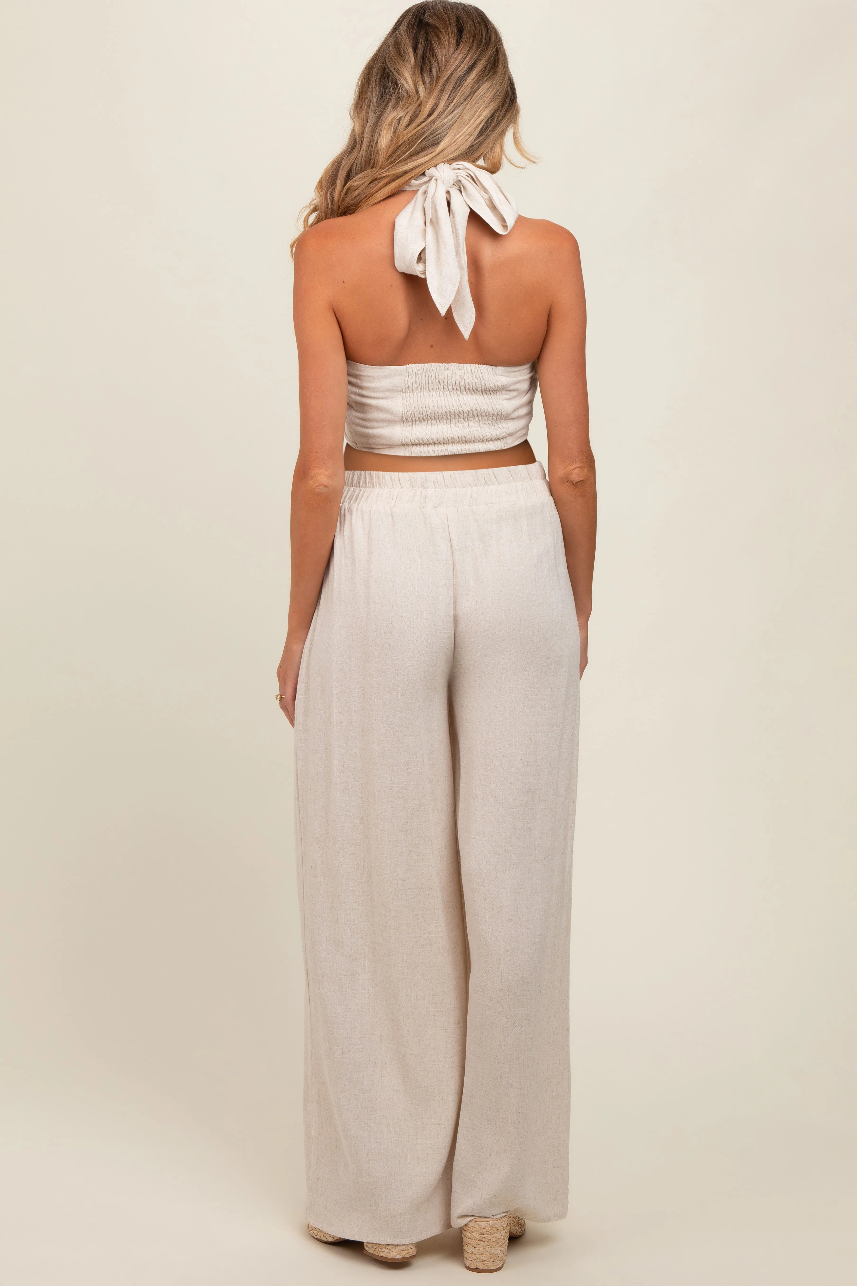 Beige Linen Smocked Top and Pants Maternity Set sold by Pinkblush product image thumbnail 4