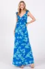 Blue Floral Ruffle V-Neck Back Cutout Maternity Maxi Dress sold by Pinkblush