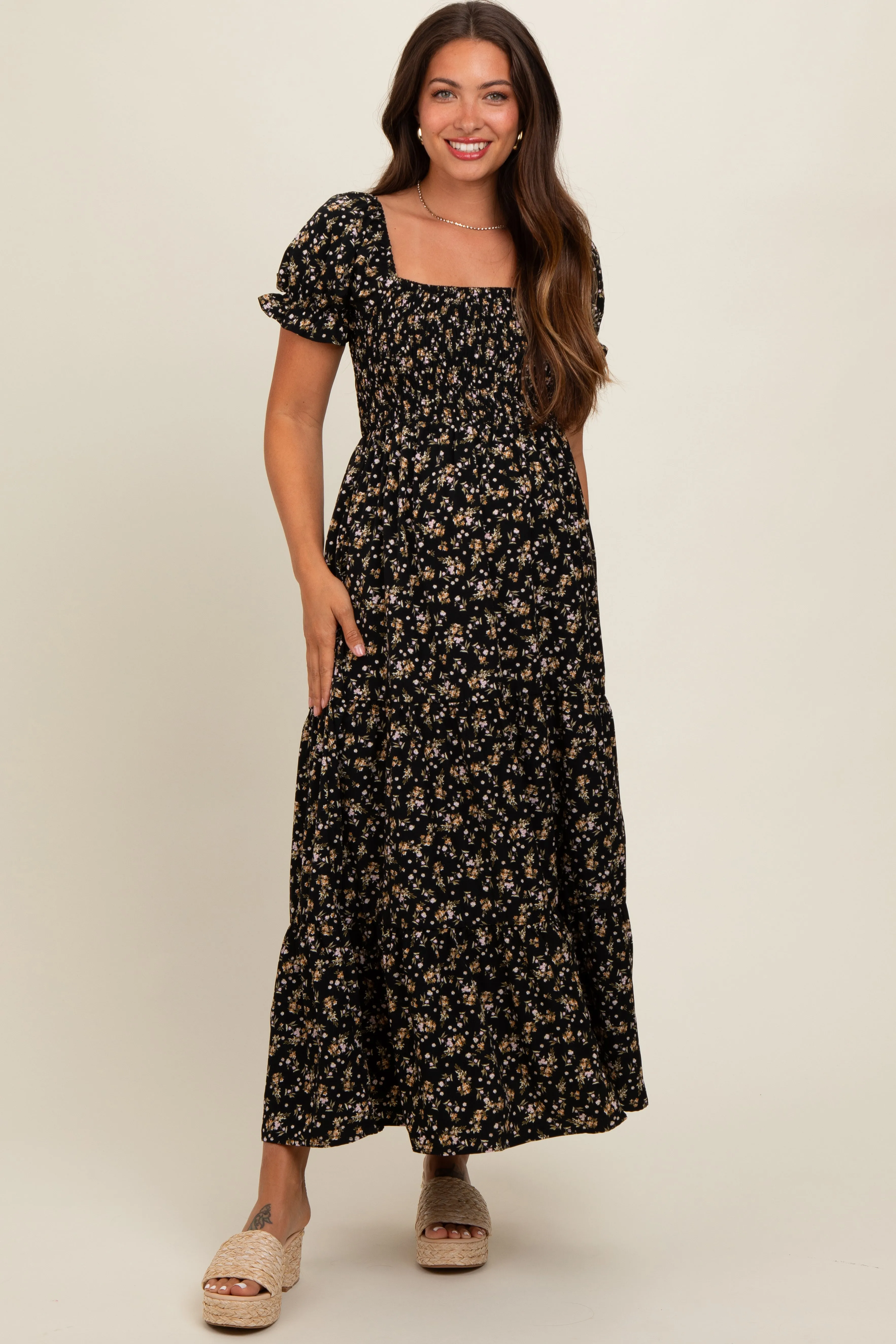 Black Floral Midi Maternity Dress sold by Pinkblush product image thumbnail 2