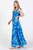 Blue Floral Ruffle V-Neck Back Cutout Maternity Maxi Dress sold by Pinkblush