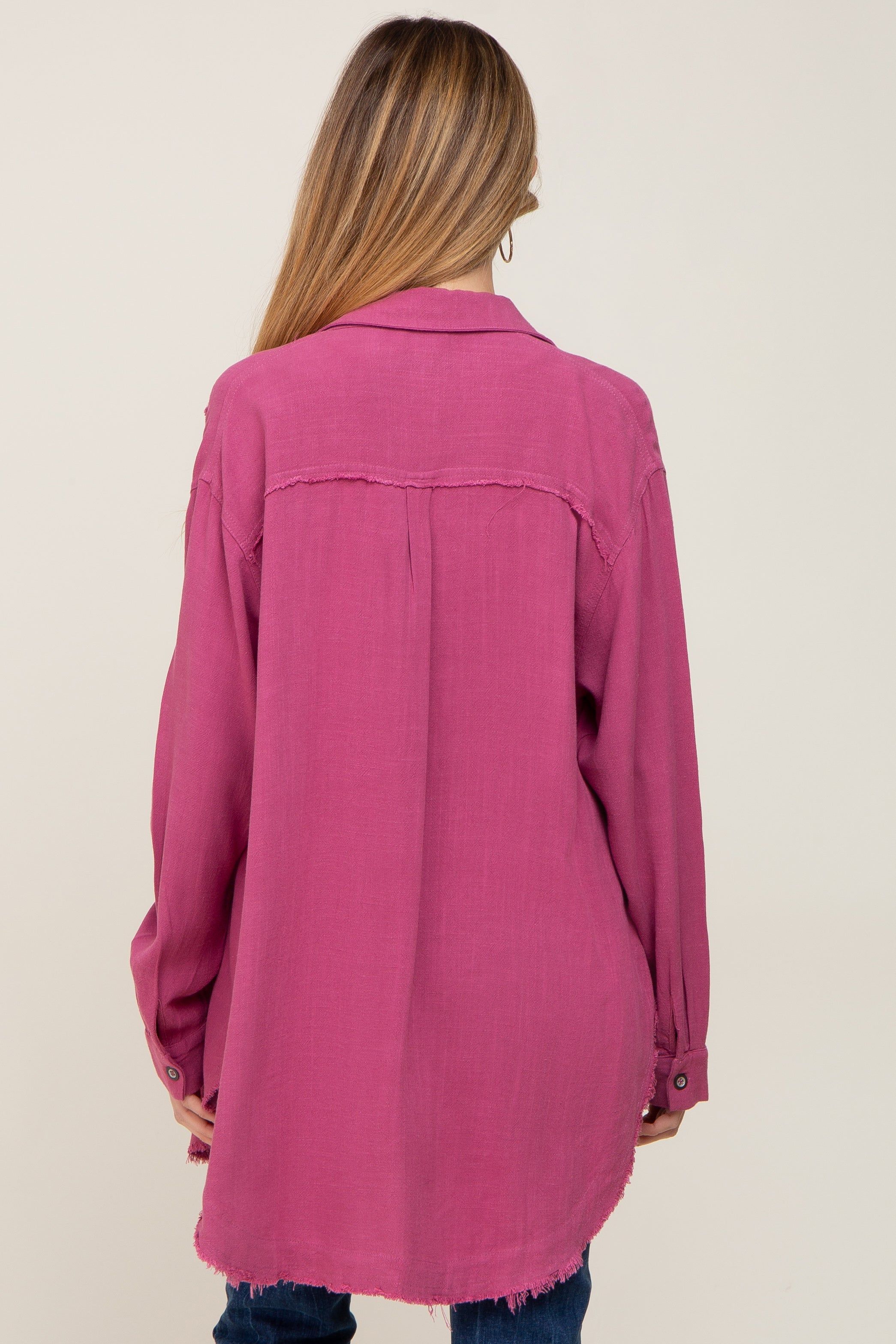 Magenta Linen Fringe Button Down Maternity Top sold by Pinkblush product image thumbnail 3