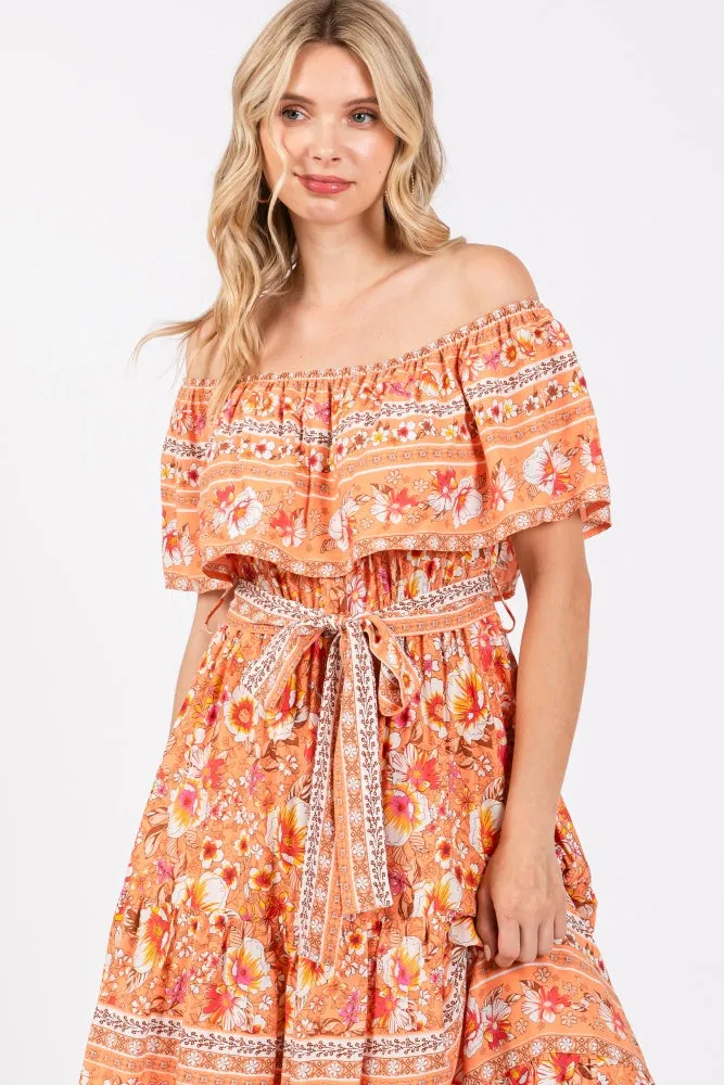 Peach Floral Off Shoulder Maxi Dress sold by Pinkblush product image thumbnail 4